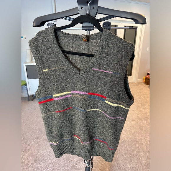 Made in Korea Sweaters - Made in Korea 100% Virgin Wool Knit Sweater Vest with Multicolor Stripes